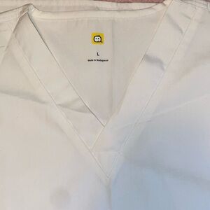 White v neck scrub shirt